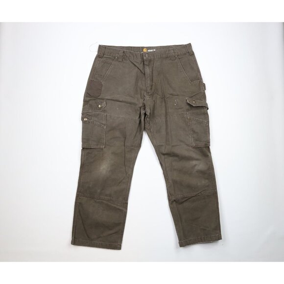 Vintage Carhartt Mens 40x30 Faded Ripstop Wide Leg Cargo Pants Dark Coffee Brown